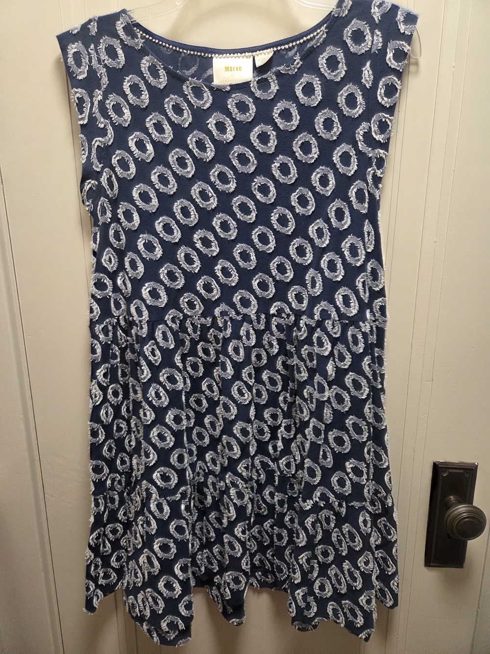 Maeve by Anthropologie Navy blue white circle shift dress XS textured Summer